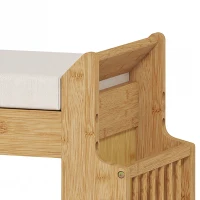 HOMCOM Shoe Bench 2-Tier Boot Section Entryway Storage Bench Cushioned Seat 80 x 30 x 50 cm Natural and Cream(m-11)