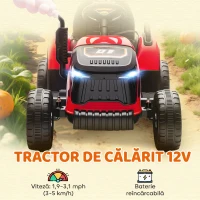 AIYAPLAY 2 în 1 Tractor Electric pentru Copii 3-8 Ani cu Remorcă Detașabilă, Telecomandă, Muzică, Lumini, Roșu(m-4)