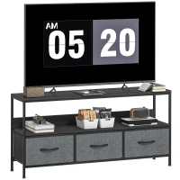 HOMCOM TV-Unterschrank für 140 cm mit faltbaren Stoffschubladen und Ablage aus Metall und MDF, 120x29x56 cm, Schwarz(m-8)