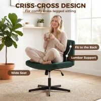 HOMCOM Flannel Criss Cross Legged Desk Chair, Armless Office Chair No Wheels, Green(m-5)