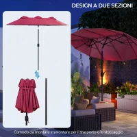 Outsunny Ombrellone da Giardino Doppio Inclinabile con Apertura a Manovella, 295x152x222cm, Rosso(m-8)