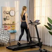 HOMCOM Tapis Roulant Elettrico Pieghevole Salvaspazio, Velocità 14km/h, Monitor LCD 5 Programmi e Presa USB, per Casa e Ufficio, Motore 750W, Nero(m-9)