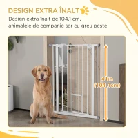 PawHut Poartă Reglabilă Înaltă pentru Câini cu Ușă Mică și Închidere Automată, 74-80x104cm, Alb(m-8)