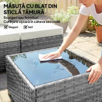 Outsunny Set Mobilier de Grădină din Ratan, 6 Piese, Fotoliu Colțar, Canapele fără Brațe, Suporturi pentru Picioare și Măsuță, Gri Amestecat(m-7)