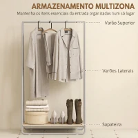 HOMCOM Charriot com Prateleira para Sapatos Barras Superior e Laterais Estrutura de Metal 80x44x140 cm Madeira e Cinzento(m-4)