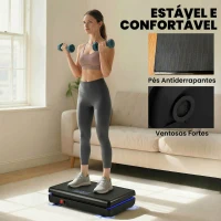 SPORTNOW Plataforma Vibratória com 120 Velocidades 5 Programas Ecrã LED Luz Controlo Remoto e 2 Bandas Elásticas 48x32x13 cm Preto(m-7)