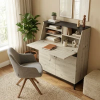 HOMCOM Industrieller Sekretär-Schreibtisch mit Regalen und Metallrahmen 100 cm Naturholz und Schwarz(m-10)