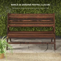 Outsunny Bancă de Grădină Pliabilă pentru 2 Persoane cu Șipci din Lemn de Pin, 122x63x83 cm, Carbonizat(m-5)