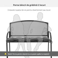 Outsunny Perna pentru Banca de Terasa, Perne de 10 cm Grosime pentru Scaune in Aer Liber cu Umplutura Groasa si Cordoane de Prindere, 2 Locuri, Gri(m-5)