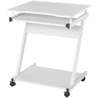 HOMCOM Mesa de Computador com Rodas 60x48 cm com Gaveta Deslizante para Teclado e Prateleira Inferior Estrutura Metálica Branca