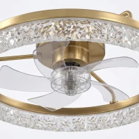 HOMCOM Ceiling Fan with Lights, Dimmable LED Mount Ceiling Fan Light with Remote App Control for Bedroom, Gold Tone(m-12)