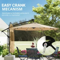 Outsunny Umbrelă de Grădină Suspendată cu LED-uri Solare, 3x3m, Bej(m-5)