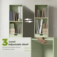HOMCOM 6-Tier Bookcase, Tall Narrow Bookshelf with Drawer and Door - Green(m-5)