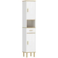 HOMCOM Coluna Estreita para Casa de Banho com Prateleiras Ajustáveis, Gaveta e Compartimento Aberto, 31,5x29,7x171,5 cm, Branco(m-1)