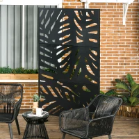 Outsunny Biombo de 3 Painéis 122x198 cm Biombo Separador de Ambientes com Suporte Design de Folhas Preto(m-10)