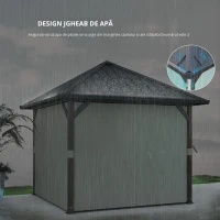 Outsunny Pavilion cu acoperiș solid 3 x 3 m, pavilion de grădină cu acoperiș metalic, cort de grădină impermeabil cu plasă și pereți laterali, Gri închis(m-7)