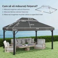 Outsunny Acoperiș de rezervă pentru pavilion, 3 x 4 m, husă de rezervă cu orificii de scurgere, poliester, protecție solară, UPF30+, Gri închis(m-3)