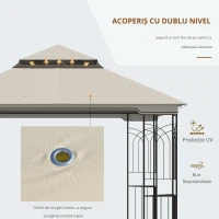 Outsunny Pavilion de grădină cu acoperiș dublu, cort pentru petreceri, cu 4 x pereți laterali, Metal+Poliester, Bej, 2,99 x 2,99 x 2,74 m(m-7)