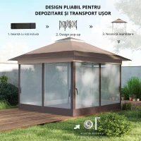 Outsunny Tonnelă pavilion de grădină pop-up pliabilă oțel poliester plase de țânțari + geantă de transport cu roți kaki maro(m-7)