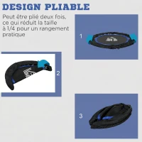 HOMCOM Trampoline de fitness gymnastique avec poignée réglable, pliable, 6 pieds, 28 ressorts Ø 102 cm, noir bleu(m-5)
