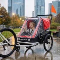 AIYAPLAY Remorcă pentru bicicletă pentru copii, 2 locuri, 2-în-1 pliabilă cu scaun și centuri reglabile, Roșu(m-6)