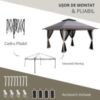 Outsunny Cort pliabil pop-up cu înălțime reglabilă Protecție UV50+ dublu acoperiș și plasă anti-țânțari 4x4x2,8 m gri deschis(m-6)