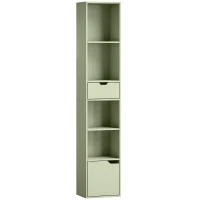 HOMCOM 6-Tier Bookcase, Tall Narrow Bookshelf with Drawer and Door - Green(m-1)