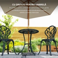 Outsunny Set Mobilier de Grădină 2 Locuri 2 Scaune + Masă Rotundă Fontă de Aluminiu Imitație Fier Forjat Verde(m-4)