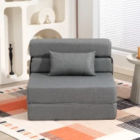 HOMCOM Bodensofa, Polstercouch, in Matratze umwandelbar, Schaumstoff, Kissen, Grau(m-7)