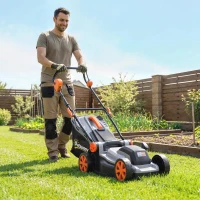Outsunny 18V Cordless Lawnmower with 2 x 4Ah Batteries, Battery Lawn Mower with 34cm Cutting Width, Mulching Feature(m-2)