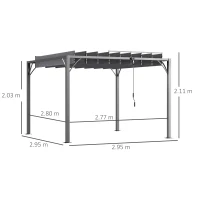 Outsunny 3 x 3(m) Outdoor Pergola with Retractable Roof, Aluminium Louvered Patio Gazebo Canopy for Garden, Patio, Grey(m-3)