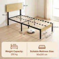HOMCOM Cadru de pat 90 x 200 cm cu tăblie și panou la picioare, pat platformă, bază pentru saltea cu spațiu de depozitare sub pat(m-3)