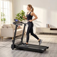 HOMCOM Tapis Roulant Elettrico Pieghevole Salvaspazio, Velocità 14km/h, Monitor LCD 5 Programmi e Presa USB, per Casa e Ufficio, Motore 750W, Nero(m-8)