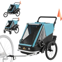 AIYAPLAY Remolque para bicicleta infantil, 2 plazas, remolque infantil plegable 2 en 1 con asiento ajustable y arneses, Azul(m-1)