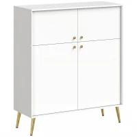 HOMCOM Aparador moderno, buffet de 105,4 cm con 4 puertas de cierre suave y patas metálicas, para comedor y cocina, blanco crema(m-1)