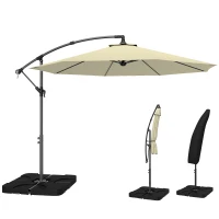 Outsunny 3m Overhanging Parasol, with Base, Weights and Cover - Sand brown(m-15)