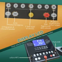 HOMCOM Tapis Roulant Elettrico Pieghevole Salvaspazio, Velocità 14km/h, Monitor LCD 5 Programmi e Presa USB, per Casa e Ufficio, Motore 750W, Nero(m-5)