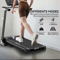 Tapis de Course Electrique Pliable - Aosom.fr x FFHandball - Tapis Roulant 1-12 Km/h 500 W écran LCD 12 programmes Noir(m-4)