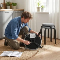 HOMCOM Stapelhocker Set mit 4 Stück, Moderne Gepolsterte Runde Hocker ohne Rückenlehne für Küche, Esszimmer, Grau(m-7)