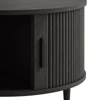HOMCOM Coffee Table with Lift Top and Hidden Storage, Round Centre Table with Fluted Sliding Door, 80 cm, Black Wood Effect(m-12)