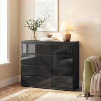 HOMCOM Modernes Sideboard, Stauraum-Sideboard mit 5 Schubladen, verstellbarem Regal, Soft-Close-Tür, Schwarz Hochglanz(m-10)