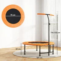 HOMCOM 40" Fitness Trampoline with Adjustable Handle, Rebounder Trampoline, Mini Jumper for Indoor Exercise Workout, Orange(m-3)