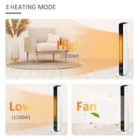 HOMCOM Chauffage électrique soufflant oscillant 1100/2200 W, céramique PTC, télécommande incluse, minuterie 8h, 21 x 21 x 73 cm(m-9)
