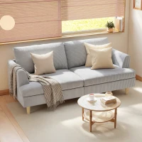 HOMCOM 3-Sitzer-Sofa, Couch mit Armlehnen Gepolstert Polstersofa mit Kordoptik für Wohnzimmer Hellgrau(m-10)