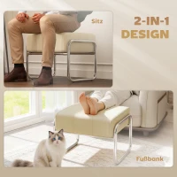 HOMCOM Fußhocker Sitzhocker Dick Gepolstert Hocker mit Chenille-Stoff Stahlbeinen für Schlafzimmer, Beige(m-6)