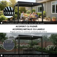 Outsunny Pergolă 3x3 m acoperiș terasă din aluminiu cu iluminare LED, telecomandă, acoperiș cu lamele reglabil(m-7)