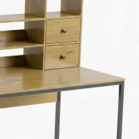 HOMCOM Escritorio de ordenador con 4 cajones, 105 x 60 cm, escritorio con almacenamiento, estantes abiertos, 105 x 60 cm, madera natural(m-6)