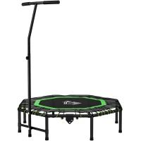 HOMCOM 48" Octagonal Mini Fitness Rebounder Trampoline Indoor Outdoor Foldable Mini Jumper with Adjustable Handle, Green(m-11)