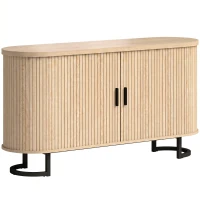 HOMCOM Buffet salon, meuble de rangement ovale avec 2 portes coulissantes et étagères réglables, 140x40x75cm, bois naturel(m-1)