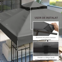 Outsunny Husă de schimb pentru pavilion 3 x 3 m, prelată de schimb pentru pavilion cu orificii de scurgere a apei, UPF30+, protecție solară, gri închis(m-7)